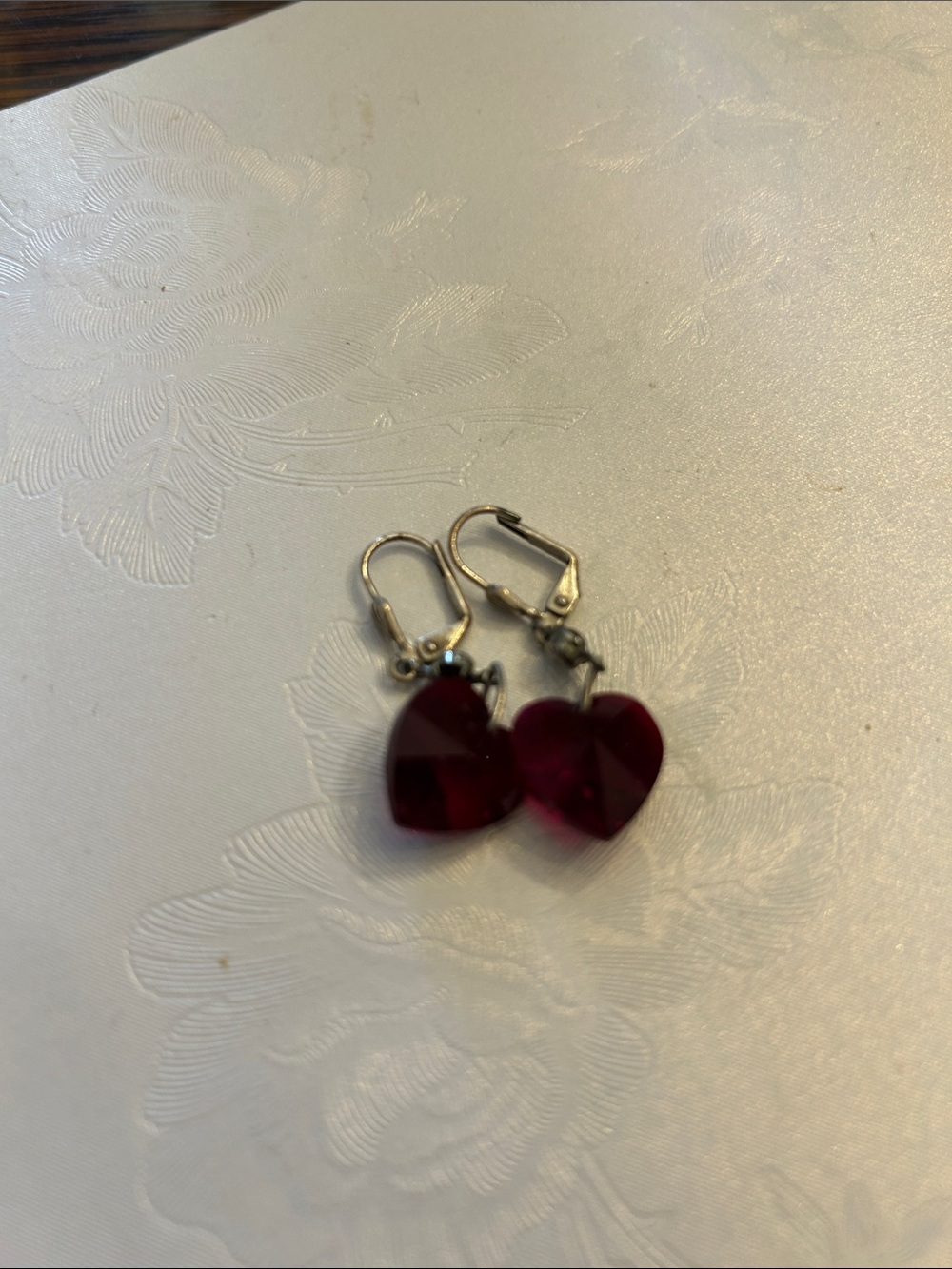 Heart Drop Earrings in Deep Ruby Red